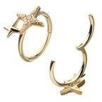 Invictus | 14k gold | Side Facing Hinged Hoop | Pave CZ Stars