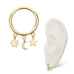 Invictus | 14k gold | Huggie Hoop | Star + Moon Dangle