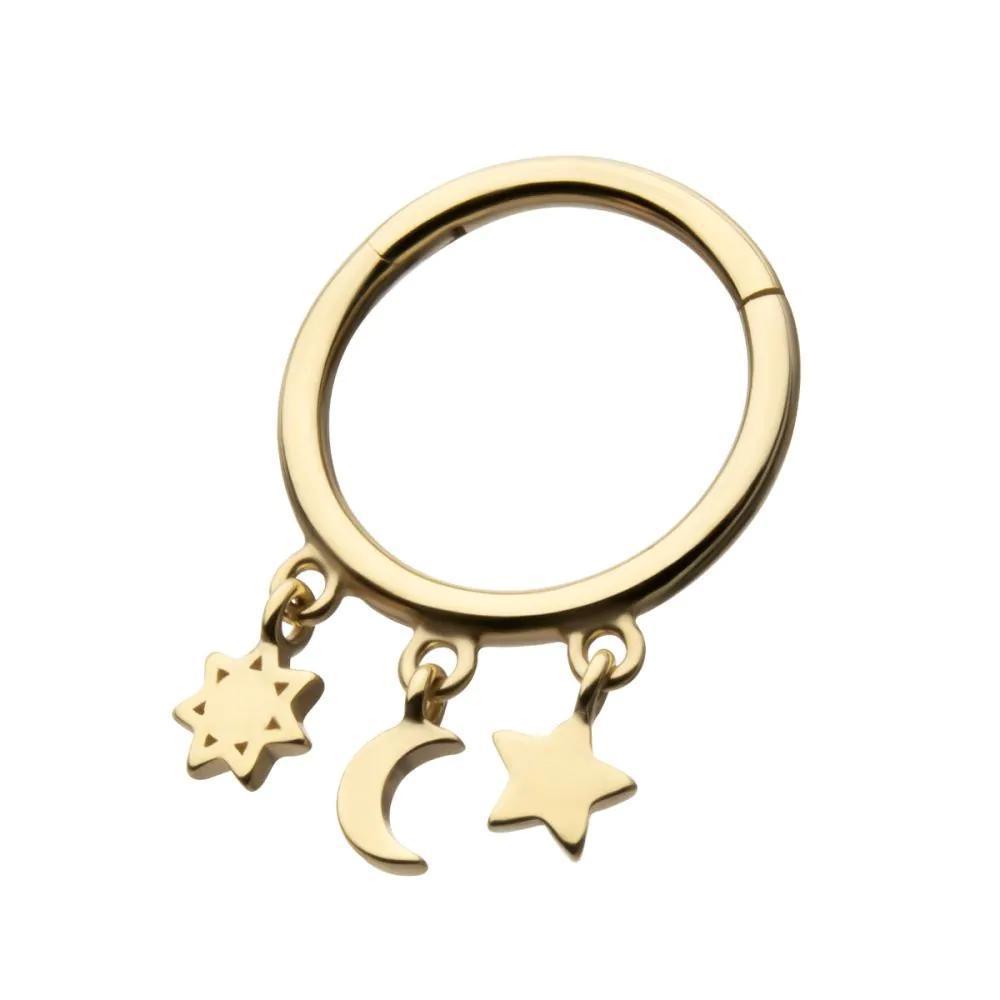 Invictus | 14k gold | Huggie Hoop | Star + Moon Dangle