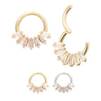 Invictus | 14k gold | Forward Facing Hinged Hoop | 7-Cluster Baguette | Clear CZ