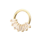 Invictus | 14k gold | Forward Facing Hinged Hoop | 7-Cluster Baguette | Clear CZ