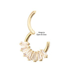 Invictus | 14k gold | Forward Facing Hinged Hoop | 7-Cluster Baguette | Clear CZ