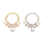 Invictus | 14k gold | Forward Facing Hinged Hoop | 7-Cluster Baguette | Clear CZ