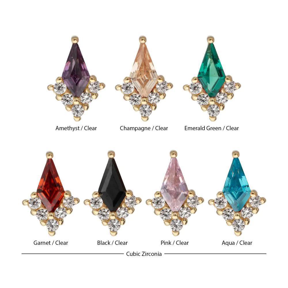 Invictus | 14k gold | Kite Shape & Round Prong Set Multi-Gem Top