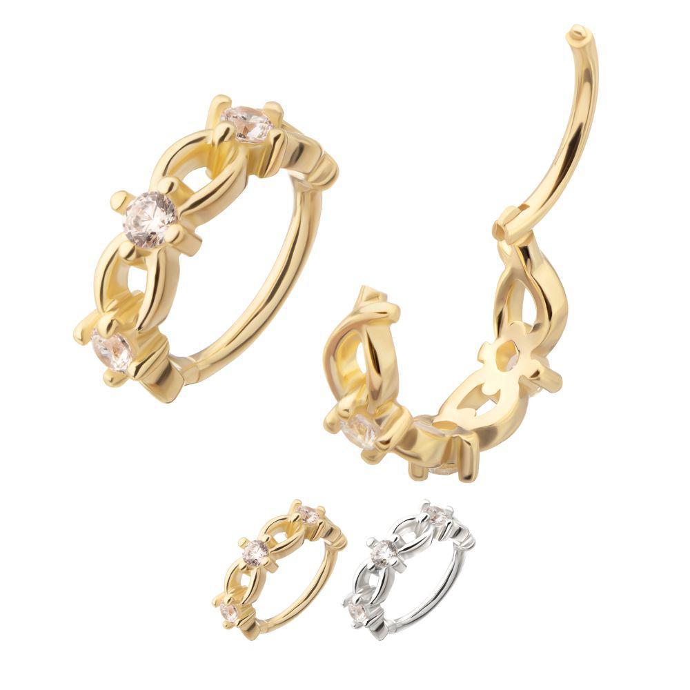 Invictus | 14K Gold | 18g Braided Side Facing Hinged Hoop with Prong Set Gem