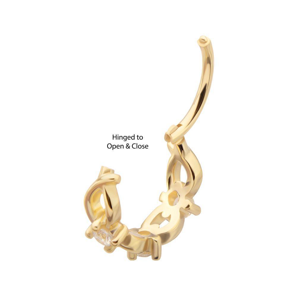 Invictus | 14K Gold | 18g Braided Side Facing Hinged Hoop with Prong Set Gem