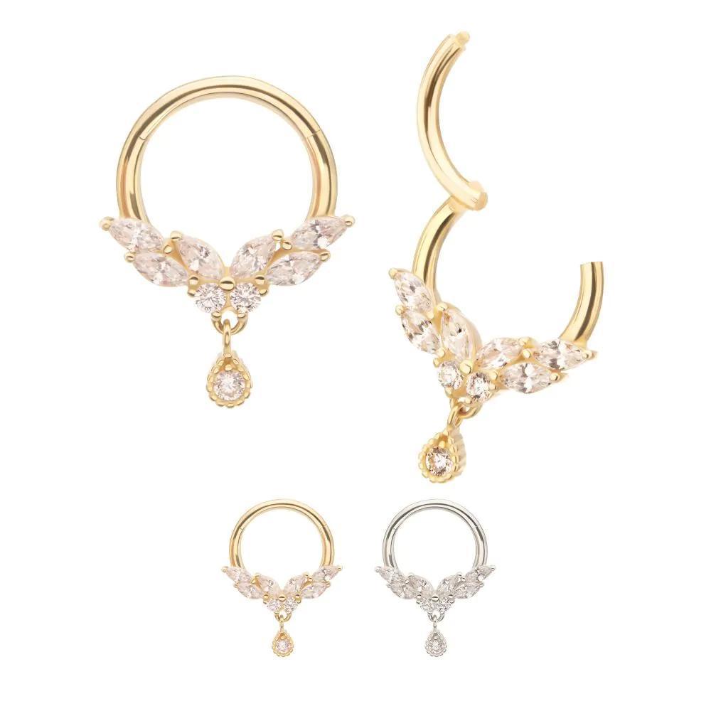 Invictus | 14k gold | Front Facing Hinged Hoop | Marquise Butterfly | Clear CZ