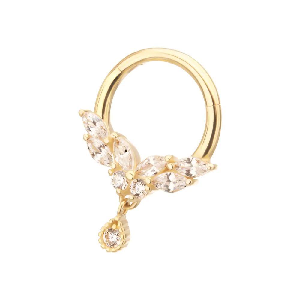 Invictus | 14k gold | Front Facing Hinged Hoop | Marquise Butterfly | Clear CZ