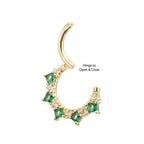 Invictus | 14k gold | Front Facing Hinged Hoop | Emerald/Clear CZ