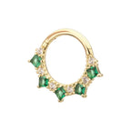 Invictus | 14k gold | Front Facing Hinged Hoop | Emerald/Clear CZ