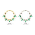 Invictus | 14k gold | Front Facing Hinged Hoop | Emerald/Clear CZ