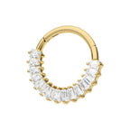 Invictus | 14k gold | Front Facing Hinged Hoop | Baguette CZ Cluster
