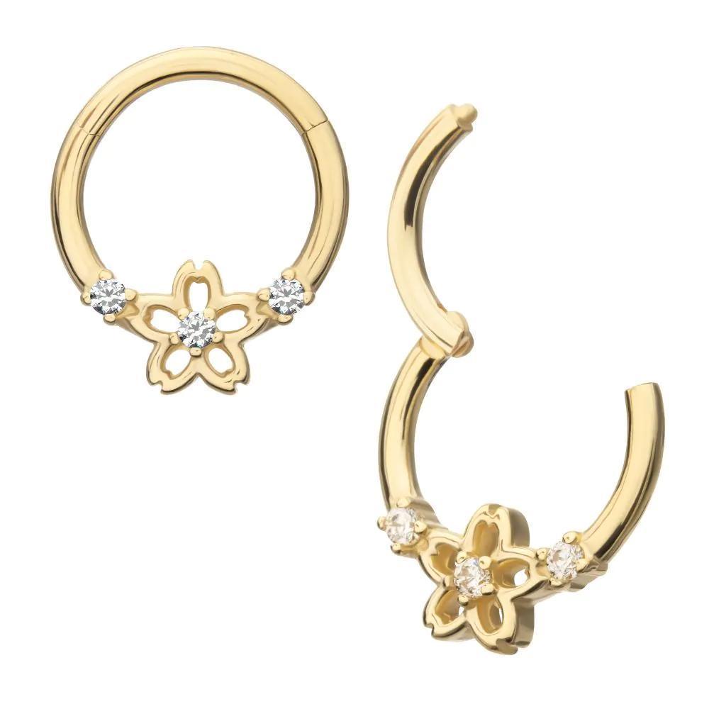 Invictus | 14k gold | Front Facing Hinged Hoop | Cherry Blossom