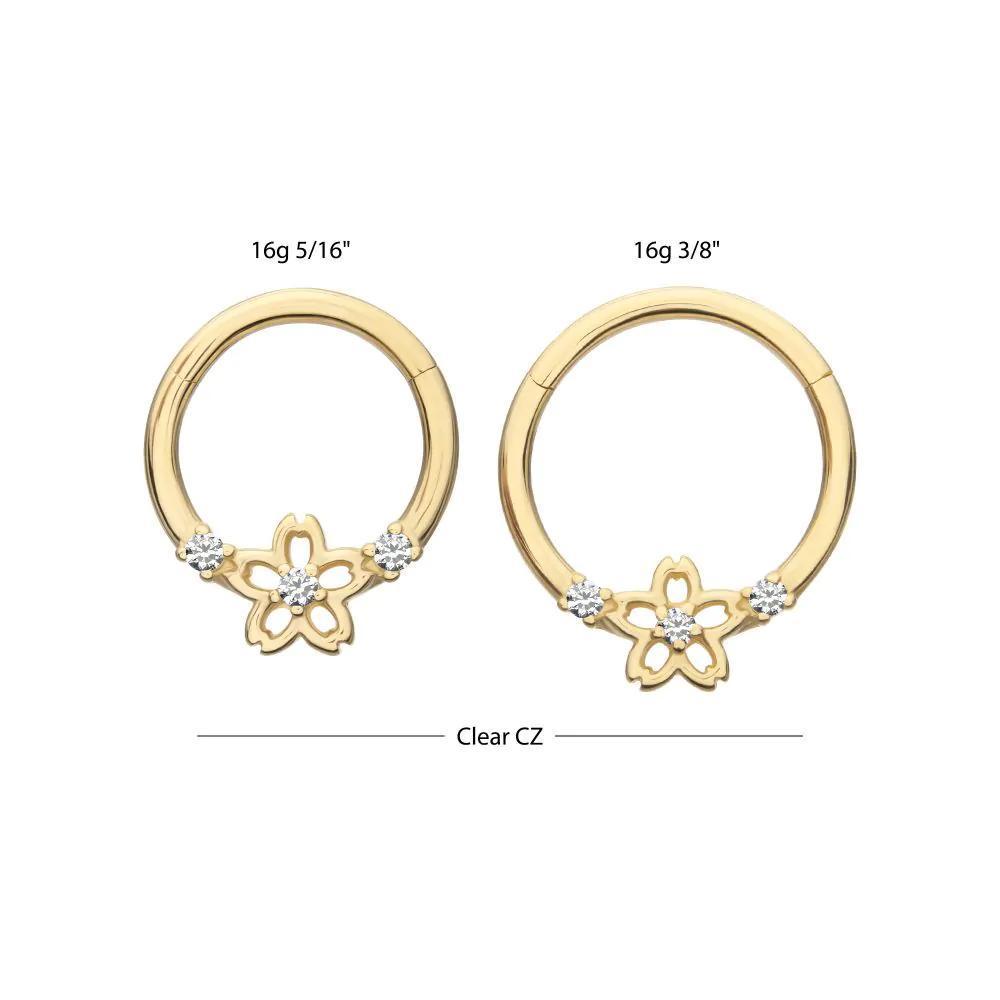 Invictus | 14k gold | Front Facing Hinged Hoop | Cherry Blossom
