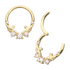 Invictus | 14k gold | Forward Facing Hinged Hoop | Vine with Pronged Gems | Clear CZ