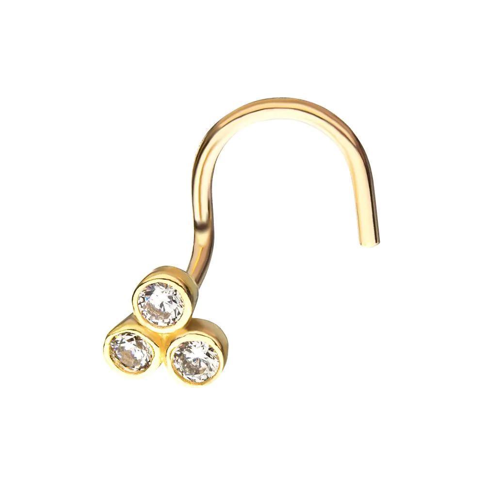 Invictus | 14k gold | Nose Screw | Tri-Gem CZ