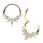 Invictus | 14k gold | Front Facing Hinged Hoop | 7-Marquise Wreath | Clear CZ