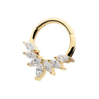 Invictus | 14k gold | Front Facing Hinged Hoop | 7-Marquise Wreath | Clear CZ