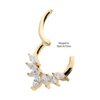 Invictus | 14k gold | Front Facing Hinged Hoop | 7-Marquise Wreath | Clear CZ