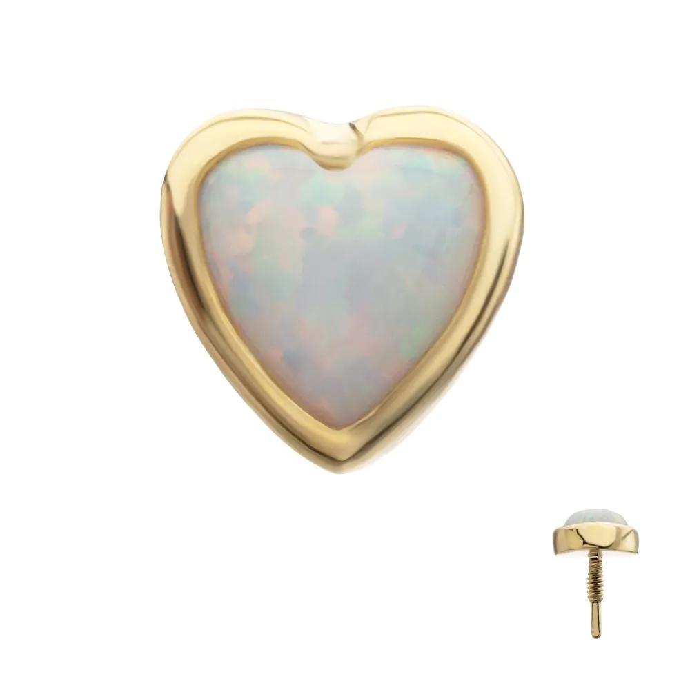 Invictus | 14k gold | Bezel Set Heart | Synthetic White Opal