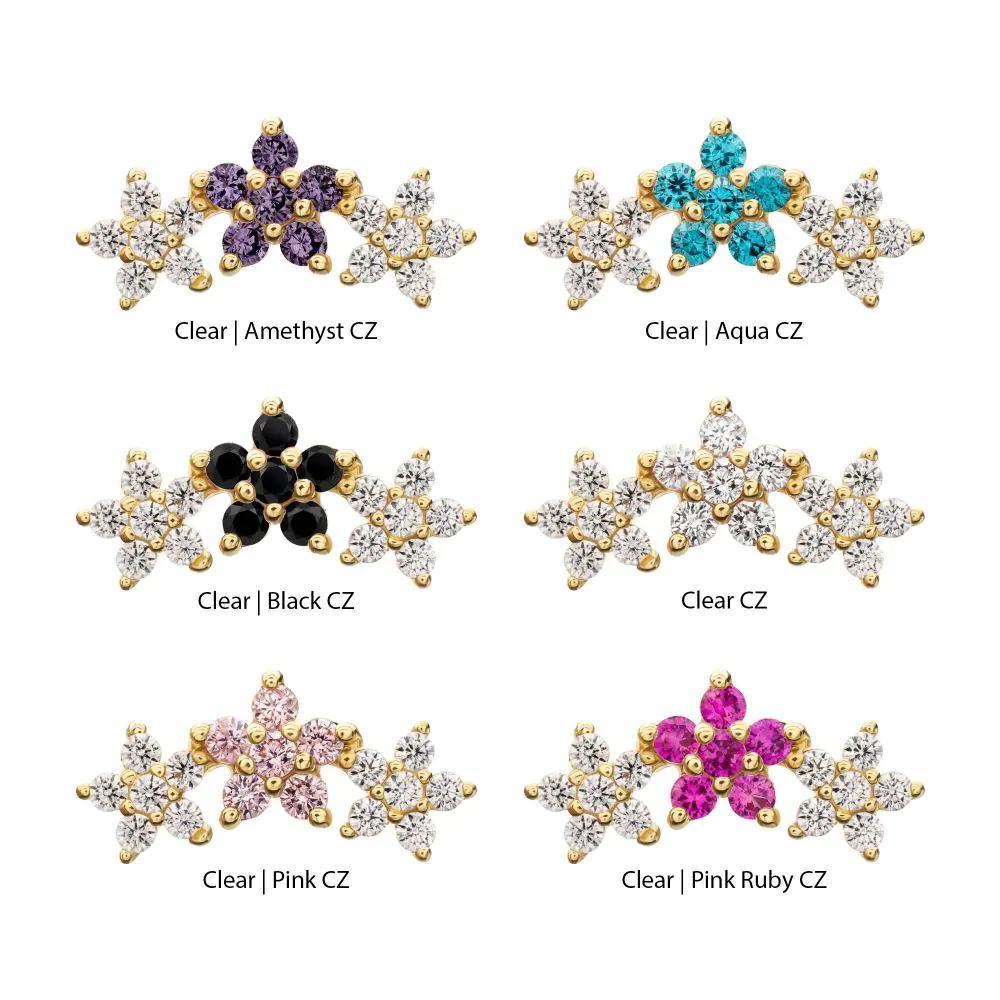Invictus | 14k Gold | Threadless 6-Prong Gem Cluster Flower Top | Cubic Zirconia