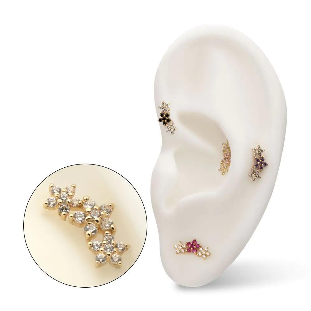 Invictus | 14k Gold | Threadless 6-Prong Gem Cluster Flower Top | Cubic Zirconia
