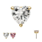 Invictus | 14k Gold | Threadless 3-Prong "Icon Heart" Gem Top | Cubic Zirconia