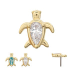 Invictus | 14k Gold | Threadless Teardrop Gem Turtle Top | Cubic Zirconia
