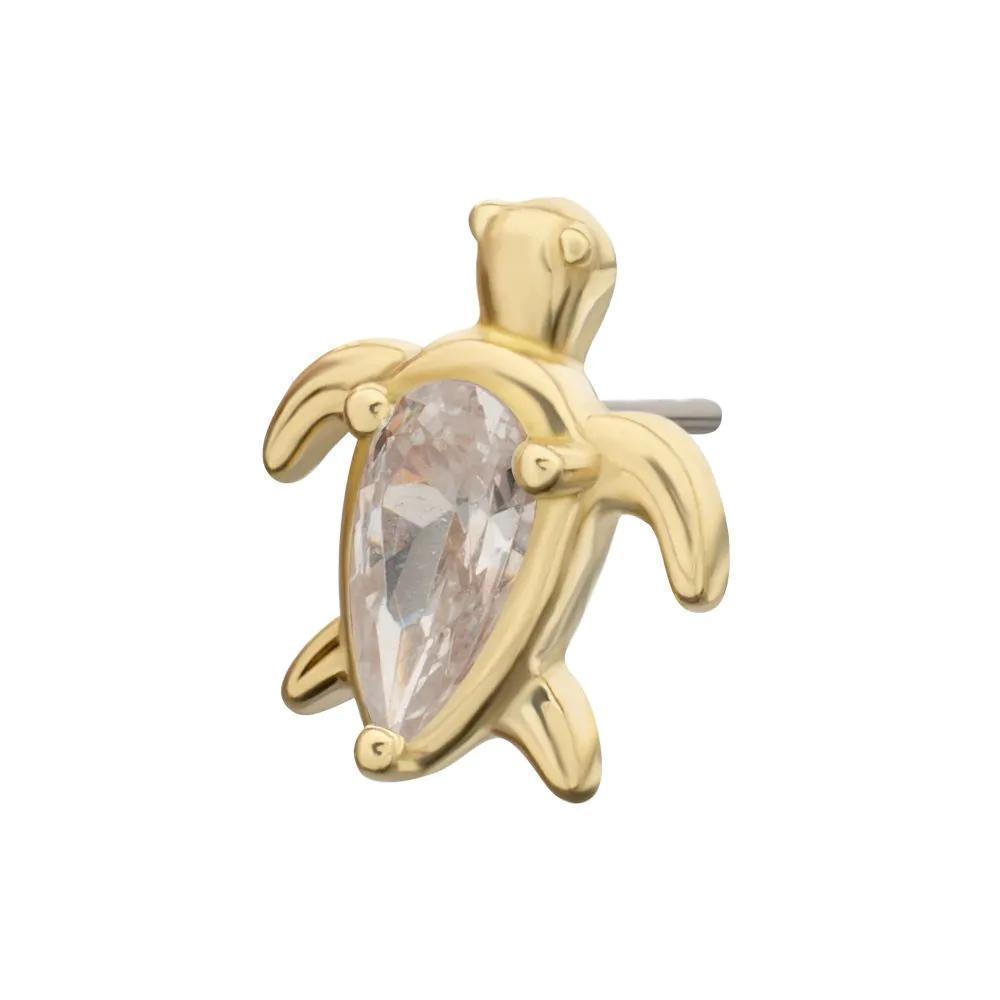 Invictus | 14k Gold | Threadless Teardrop Gem Turtle Top | Cubic Zirconia