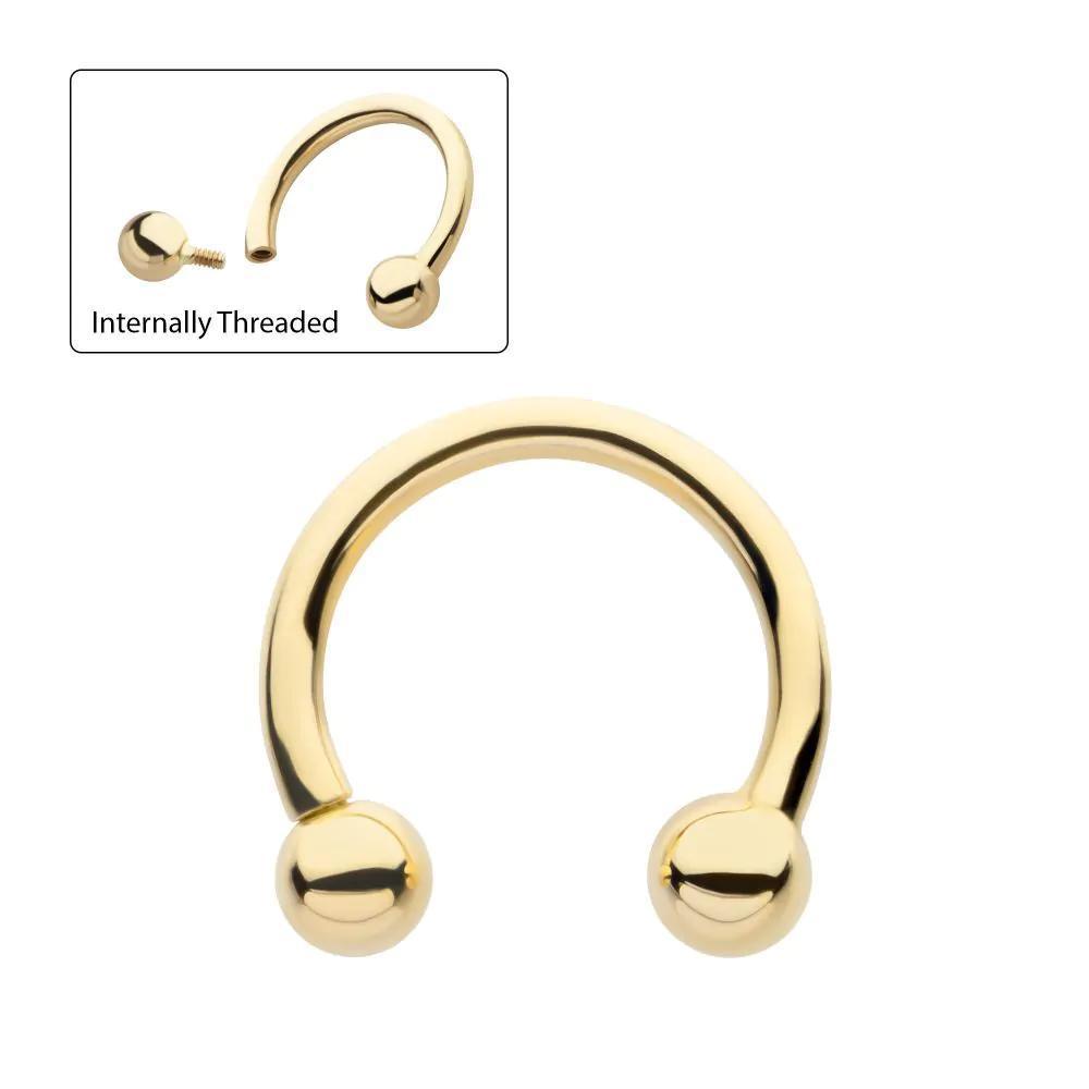 Invictus | 14k gold | 16g Circular Barbell with One Side Internally Threaded and One Side Fixed 3mm Ball End