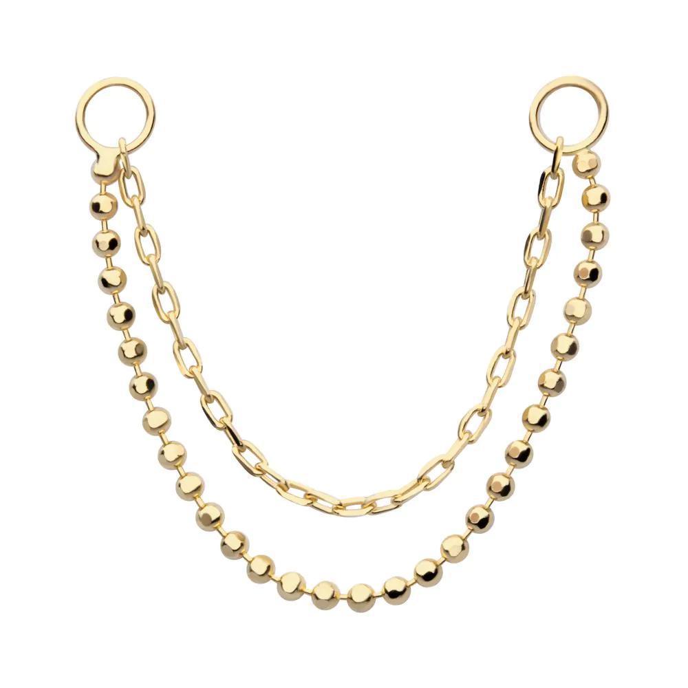 Invictus | 14k gold | 2-Tier Bead and Link Chain with Rings
