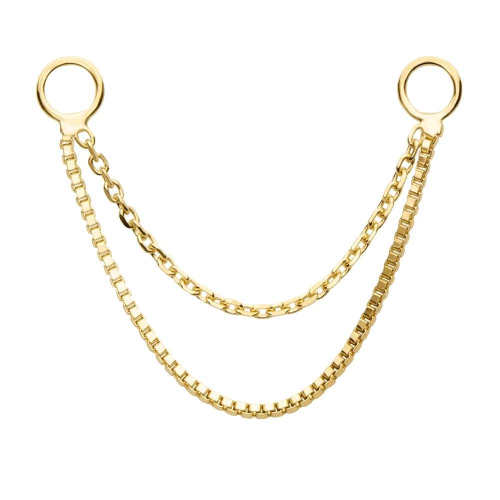 Invictus | 14k gold | 2-Tier Box and Link Chain with Rings