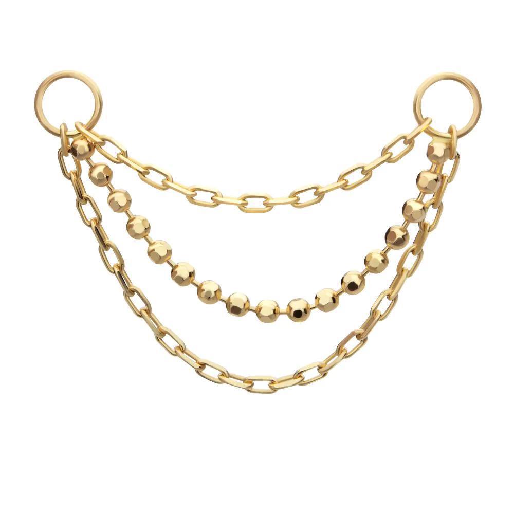 Invictus | 14k gold | 3-Tier Bead and Link Chain with Rings