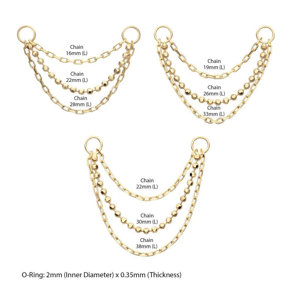 Invictus | 14k gold | 3-Tier Bead and Link Chain with Rings