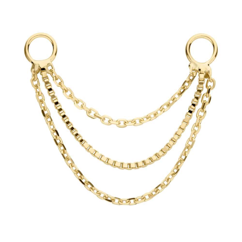 Invictus | 14k gold | 3-Tier Box and Link Chain with Rings