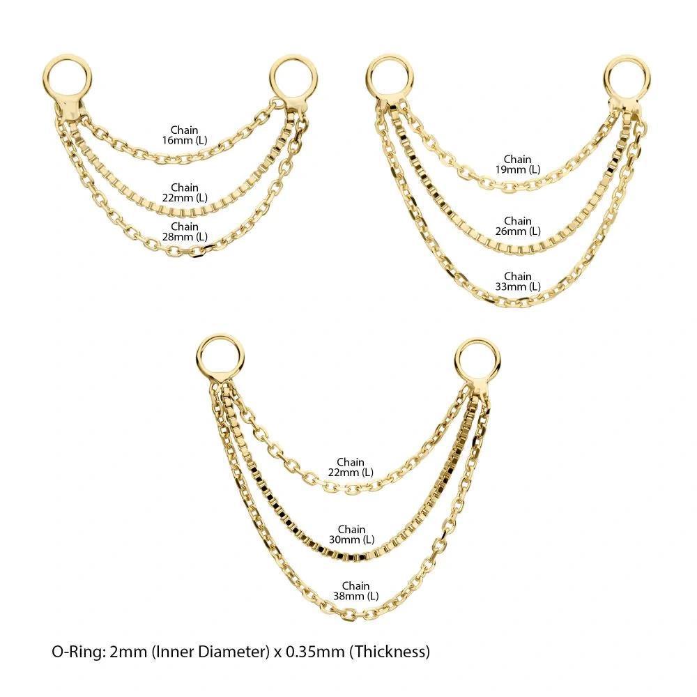 Invictus | 14k gold | 3-Tier Box and Link Chain with Rings