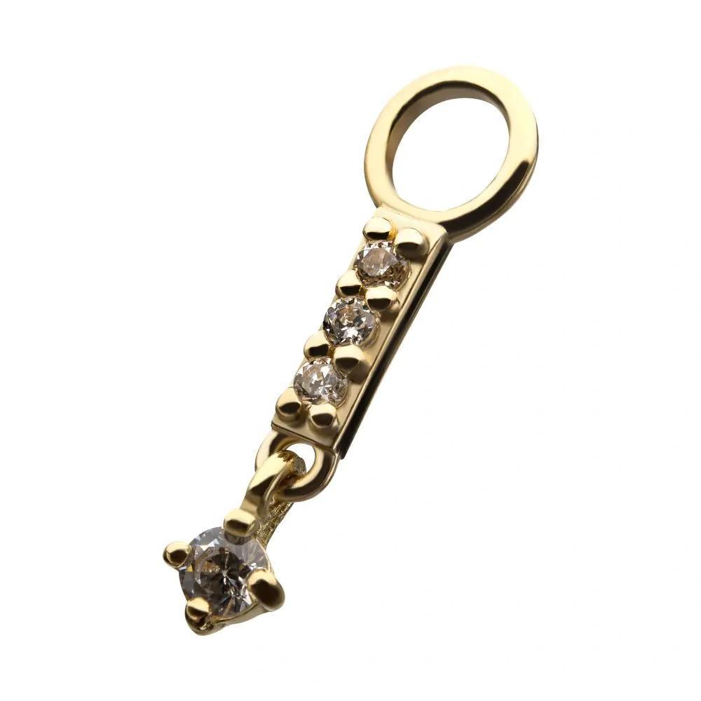 Invictus | 14k gold | Bar with Dangle Prong Set Charm | CZ