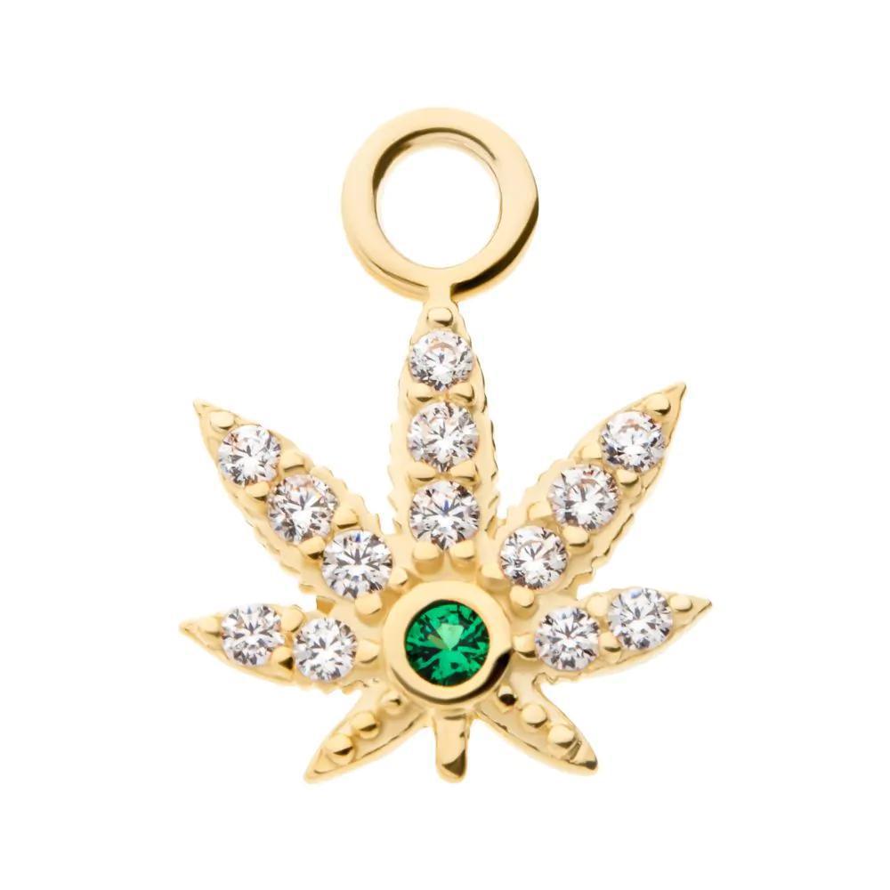 Invictus | 14k gold | Pot Leaf Charm | CZ