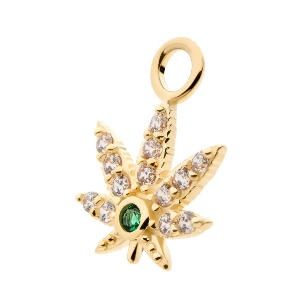 Invictus | 14k gold | Pot Leaf Charm | CZ