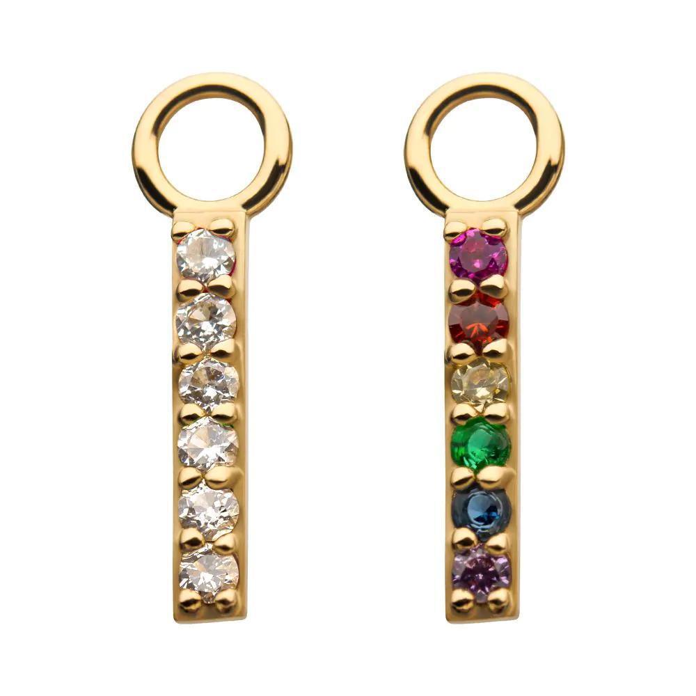 Invictus | 14k gold | Prong Set Bar Charm | Rainbow CZ