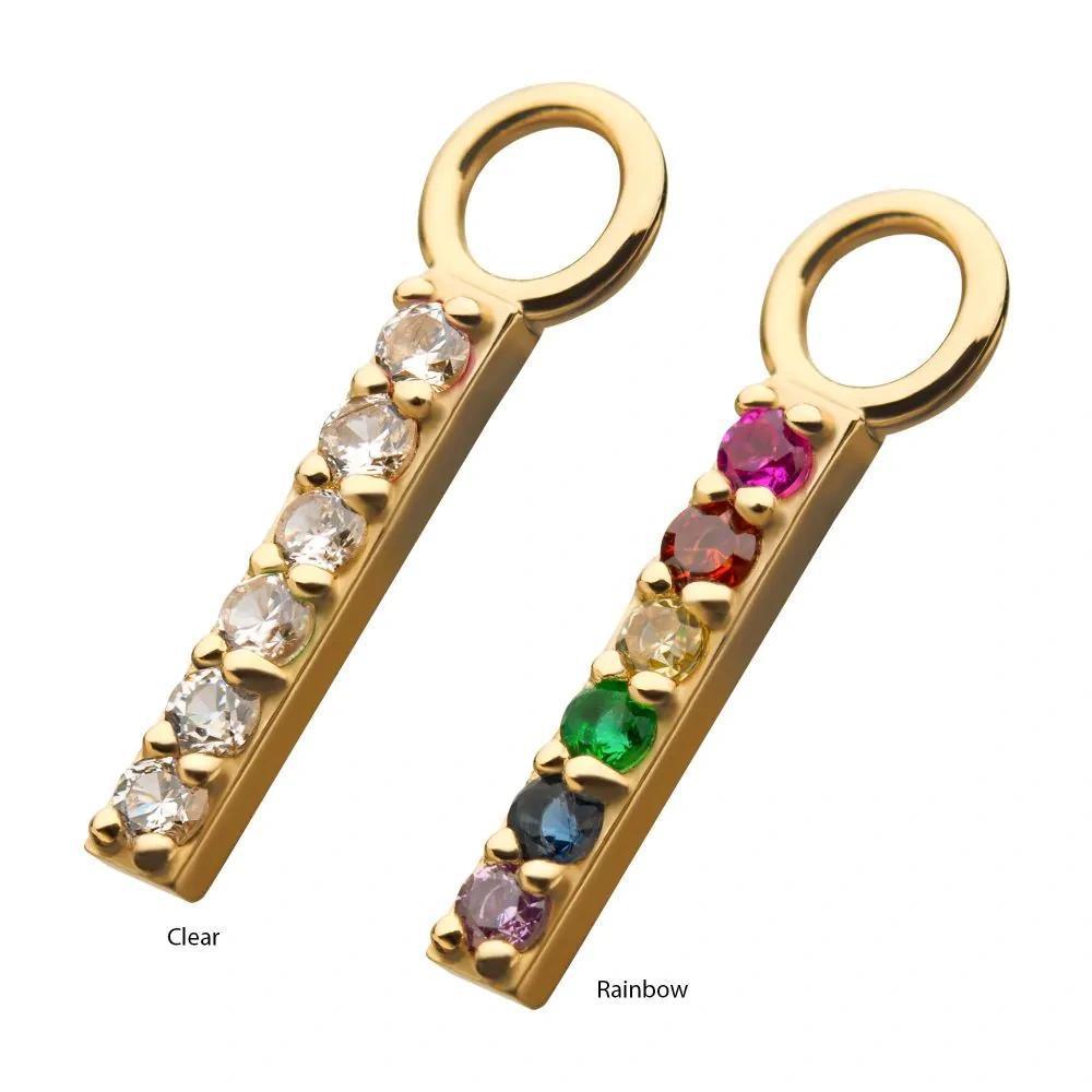 Invictus | 14k gold | Prong Set Bar Charm | Rainbow CZ