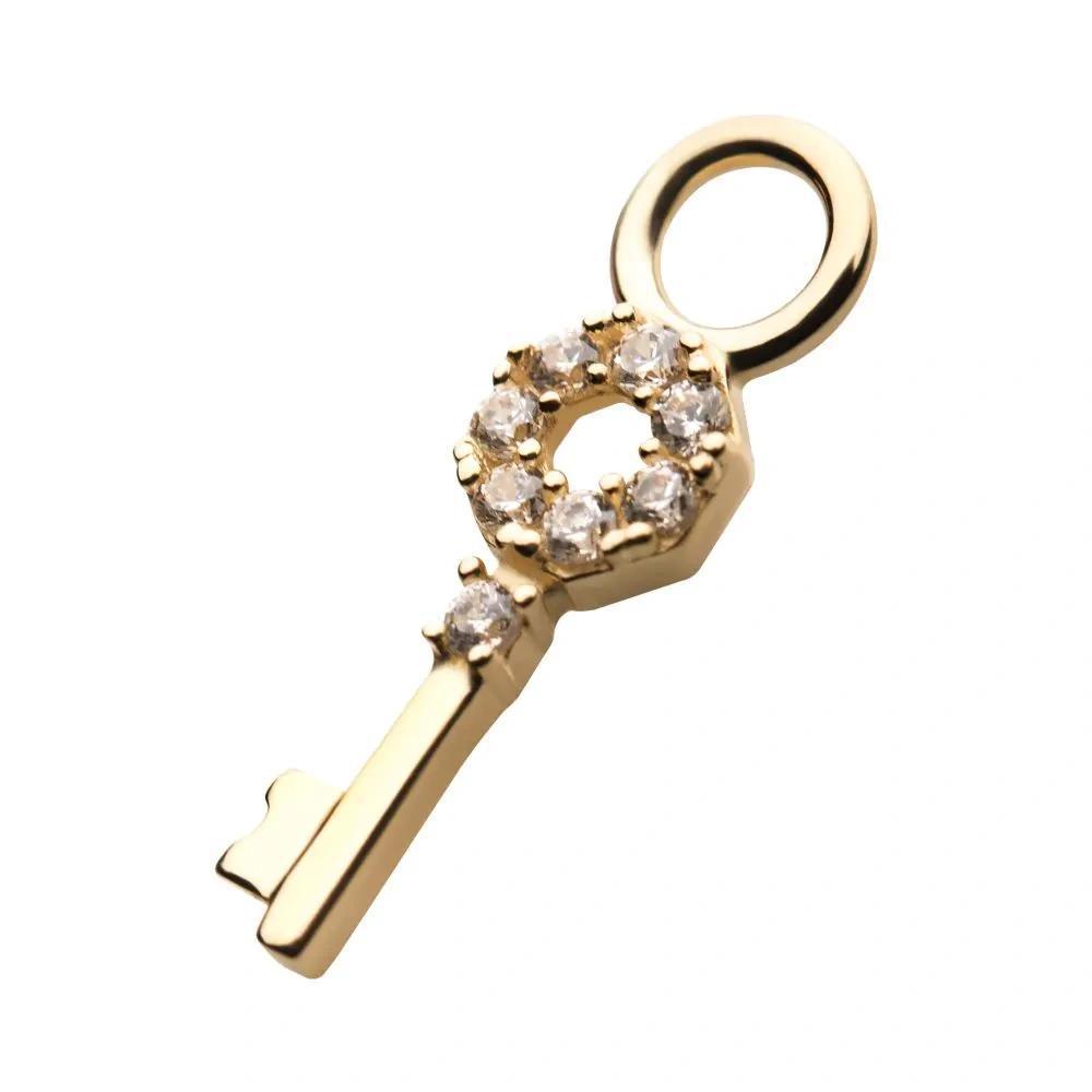 Invictus | 14k gold | Prong Set Key Charm | CZ