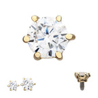 Invictus | 14k gold | 14g Dermal Top | 6-Prong Clear CZ