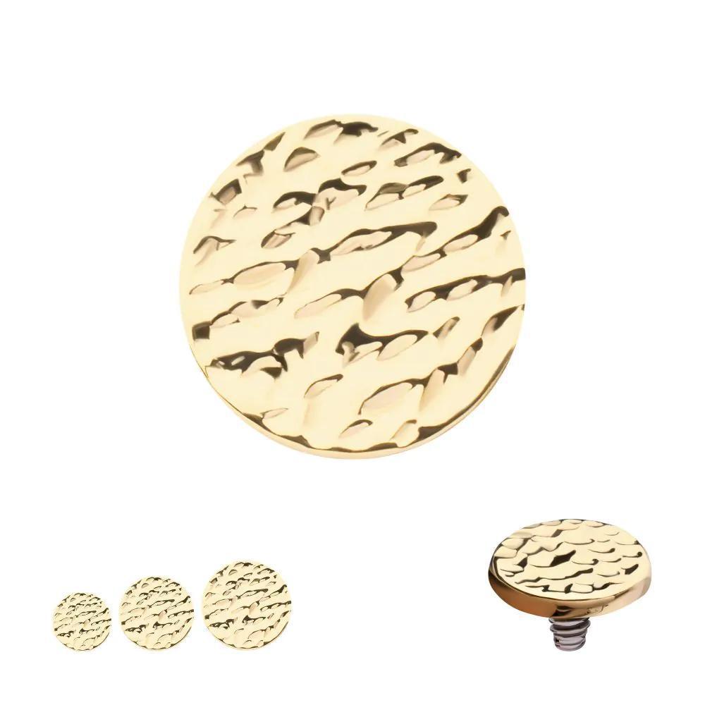 Invictus | 14k gold | 14g Dermal Top | Hammered Disk