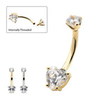 Invictus | 14k gold | 4-Prong Round & Heart Clear CZ Navel Curve