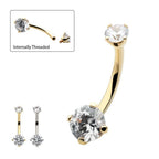 Invictus | 14k gold | Double Round 4-Prong Clear CZ Navel Curve