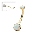 Invictus | 14k gold | Double Round 6-Prong White Opal Navel Curve