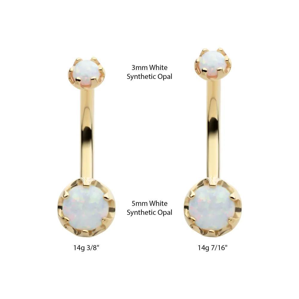 Invictus | 14k gold | Double Round 6-Prong White Opal Navel Curve