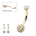 Invictus | 14k gold | Multi Clear CZ Flower Shape Navel Curve | 14g 7/16