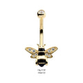 Invictus | 14k gold | Pave Set Round Clear CZ Enamel Bee Navel Curve | 14g 7/16